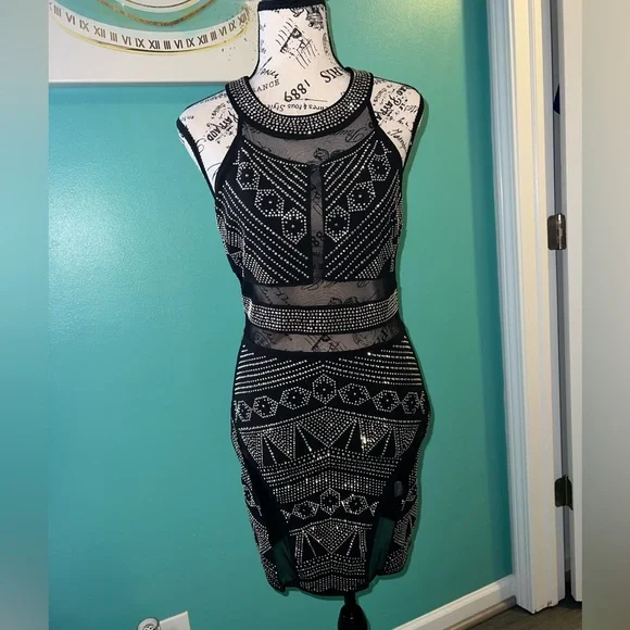 AKIRA | Dresses | Akira Sexy Mesh Cutout Rhinestone Midi Dress Size M |  Poshmark